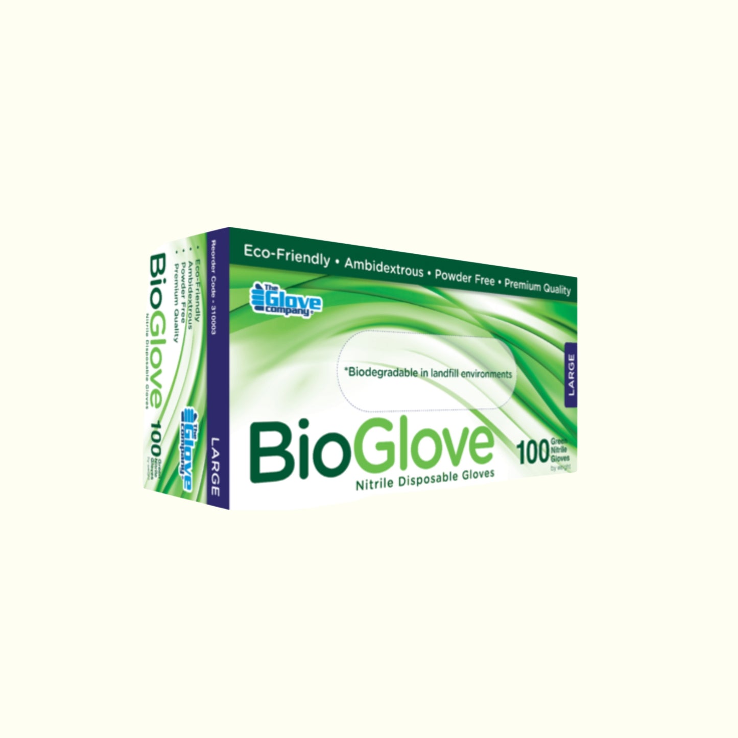 Box of BioGlove nitrile disposable gloves on a white background