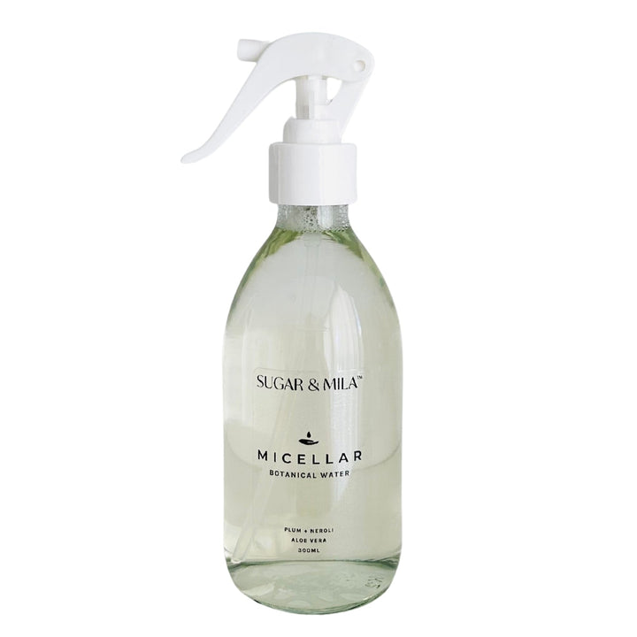 Micellar botanical water with a white spray nozzle by Sugar & Mila